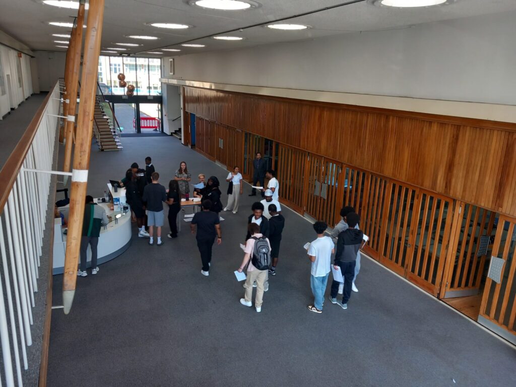 Students collecting their results